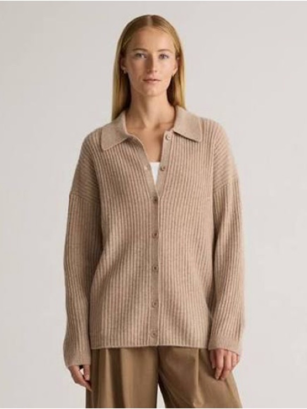 QUINCE Mongolian Cashmere Wide-Rib Oversized Collared Cardigan Sweater ✨M/L
